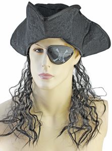 Edler Piraten Dreispitz Hut mit Haaren schwarz