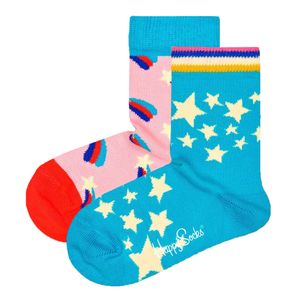 Happy Socks Kinder Socken uni, 2er Pack - Crew Socks, Baumwolle, Farbmix Shooting Star 28-31