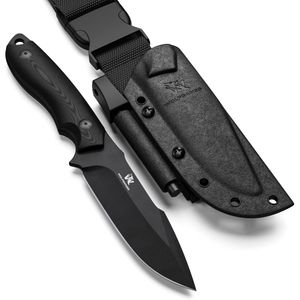 Wolfgangs Outdoor-Messer AMBULO mit Kydex Holster - Edles Jagdmesser aus einem Stück D2 Stahl gefertigt - DAS Bushcraft Messer für jedes Abenteuer - Perfektes Survival Messer (schwarz)