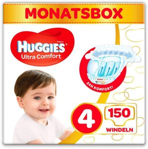 Huggies Ultra Comfort Babywindeln Windeln Größe 4 (7-18 kg) Monatsbox 150 Stk.