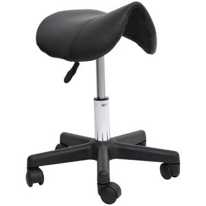 HOMCOM Rollhocker Höhenverstellbarer Drehhocker mit Rädern Drehbarer Salonstuhl Sitzhocker Salon Hocker Kunstleder Schwarz 35 x 38 x 43-55H cm