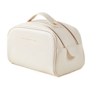 (Weiß) Reisekosmetiktasche mit großem Fassungsvermögen, tragbare Reise-Make-up-Tasche, wasserdichte Leder-Make-up-Tasche für Damenkosmetik