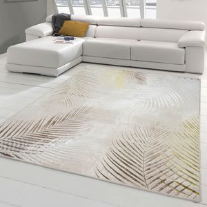 Designer Teppich Flur Wohn- & Schlafzimmer Palmenzweige creme grau gold Größe - 160x230 cm