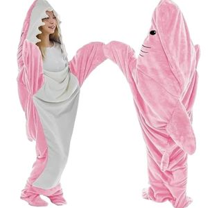 Hai-Overall-Einteiler-Pyjama, ultraweiches Plüschmaterial, mit Kapuze, Pink, XXL 210cm
