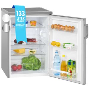 Bomann® Kühlschrank ohne Gefrierfach mit 133L Nutzinhalt, 3 Ablagen, Kühlschrank klein mit Gemüsefach&wechselbarem Türanschlag, Tischkühlschrank leise mit LED Innenbeleuchtung - VS 2195.1 inox
