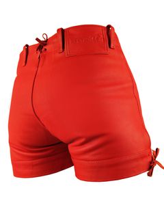 Bockle® Red Pants Lederhose Leder Jeans Leder Shorts Pants kurze Lederhose Rot Herren  , W32/L30