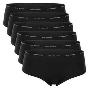 Celodoro Damen Panty Slip (6er Pack) Pants mit schmalem Ziergummi und Schriftzug - Schwarz L