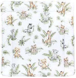 TupTam Baby Wickeltischauflage mit Baumwollbezug Gemustert, Farbe: Safari / Löwe / Braun / Blätter / Grün, Größe: 70 x 60 cm