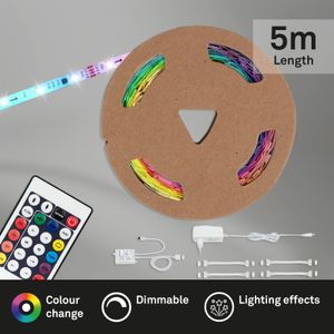 Briloner Leuchten LED SUPERLINE - LED-Streifen 5m - RGB - inkl. Fernbedienung mit 164 Farboptionen - 150x LED