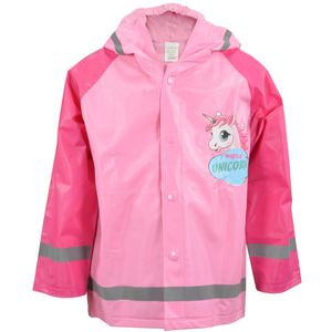 Regenjacke Kinder Mädchen Regenmantel mit Kapuze und Reflektorstreifen Ungefüttert Einhorn Magical Unicorn Pink/Rosa, Größe:86-92