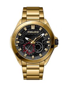 Police Goldene Edelstahluhr mit schwarzer Zifferblatt- und Datumsfunktion Police Goldene Edelstahluhr mit schwarzer Zifferblatt- und Datumsfunktion