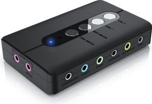 CSL USB 7.1 zvuková karta externá - 7.1 priestorový zvuk - stereo audio adaptér - ovládanie hlasitosti - pripojenie pre slúchadlá, mikrofón - stlmenie mikrofónu - pre PC - Windows 10 11