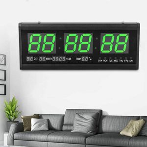 Digital  Wanduhr Digitaluhr Uhr mit Datum Temperatur Elektronik  geeignet für Büro, Bar, Cafe Wohnzimmer Küchenuhr Bürouhr&Beleuchtung (Grün)