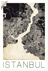 ARTland Wandbild, selbstklebend Retro Karte Istanbul Vintage Grunge Größe: 20x30 cm