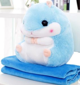 2 in 1 Schöner und Niedlich Plüschtier Hamster kissen mit Fleece Blanket Super Witziges und Süßes Geschenk für Kinder und Freundin 50cmX30cm (Blau)