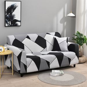 Bedruckte Sofabezug Stretch Sofa Schonbezüge, 3-Sitzer, 180 cm - 230 cm,Schwarz-Weiß-Geometrie