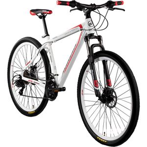 Galano Toxic Mountainbike Damen Herren ab 175 cm MTB Hardtail 29 Zoll Fahrrad 21 Gang Federgabel Scheibenbremsen, Farbe:weiß/rot