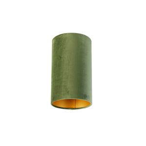 QAZQA Modern Velours-Lampenschirm grün mit Gold I Messingener Innenseite 15I15I25 I Wohnzimmer I Schlafzimmer ,