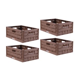 Stabile Faltbox "4er Pack" Holzdesign 40 x 30 x 16,3cm ( LxBxH ) Stapelbarer Faltbarer Einkaufskorb 16L - Robuste Klappkiste - Gemüsekiste Obstkiste