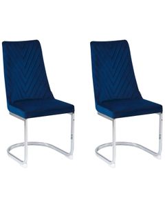 BELIANI Freischwinger Stuhl 2er Set Blau Samtstoff mit hoher Rückenlehne Metallgestell Modernes Design für Ess-, Wohn- und Arbeitszimmer