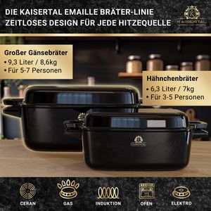 KAISERTAL® 5in1 Gusseisen Bräter [Emaillierter Deckel][32cm] - Schmortopf XL, Induktionsfähig, Backofengeeignet