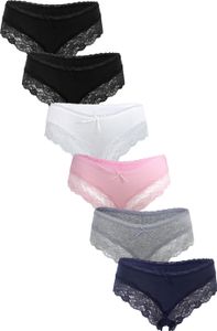 Fabio Farini - 6 Stück Damen Unterhosen - Frauen Brasilslip aus Baumwolle mit floraler Spitze am Beinabschluss Fabio Farini - 6 Stück Damen Unterhosen - Frauen Brasilslip aus Baumwolle mit floraler Spitze am Beinabschluss