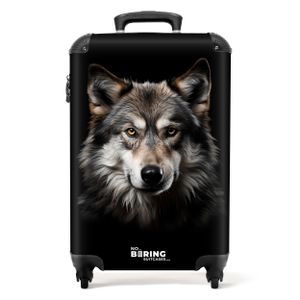 NoBoringSuitcases.com Handgepäck Koffer 55x40x20 cm, Tiere auf schwarzem Hintergrund: Wolf, 36L