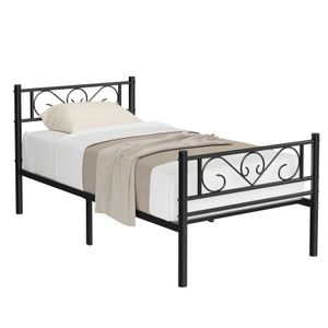 Rám postele VASAGLE, rám postele, kovový rošt, vhodný pre matrac 90 x 190 cm, posteľ pre hostí, pre dospelých, deti, jednoduchá montáž, do malých miestností, čierny RMB061B01