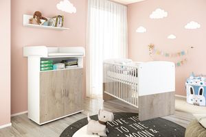 nonjoo - Baby Zimmer Hanna Set 1: best. aus Babybett, Kommode, Wickelaufsatz und Wandboard