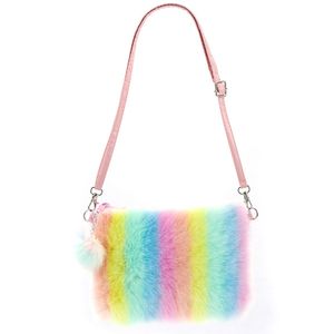 Kinder Regenbogenfarbe Plüsch Umhängetasche für Mädchen Umhängetasche Handtasche Süßigkeitentasche