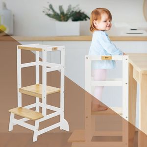 Dětská dřevěná židle Joyz, 54x31,5x90 cm, bílá/přírodní, s ochrannou tyčí, židle pro učení od 1 roku věku