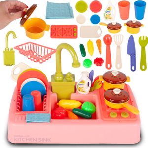 Malplay Kliene Kinderküche Spielzeug - Spülbecken Mit Wasserhahn + Zubehör: Geschirr & Kochplatte