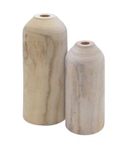 Holz Blumenvase 2er Set mit gerader Form - je 1x 20 cm und 25 cm - Flasche Holzvase naturbelassen - Tischdeko Fensterdeko für Kunstpflanzen und Pampasgras