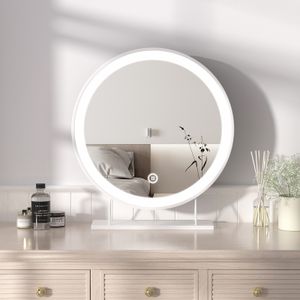 Heilmetz Schminkspiegel mit Beleuchtung Φ40cm Weiß LED Kosmetikspiegel Tischspiegel 3 Lichtfarbe Warmweiß/Neutral/Kaltweiß(Dimmbar 3000-6500K)