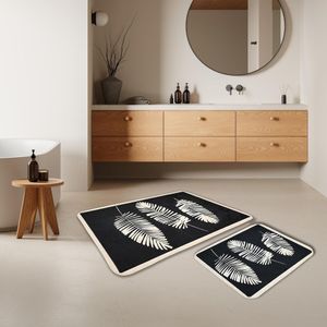Miqna 2-tlg. rutschfestes Badteppich Set , waschbar (60x100 & 50x60 cm)
