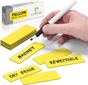 2DOBOARD Magnetstreifen beschreibbar - 7,5 cm x 2,5 cm Gelb - 25 Stück - Wochenplaner, Organizer – Für Metallschränke, Kühlschränke, magnetische Oberflächen