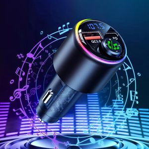 MODFU Bluetooth Adapter Auto, Bluetooth 5.3 FM Transmitter mit Typ C PD 30W & QC3.0 18W USB, Auto Ladegerät Zigarettenanzünder für Musik, Freisprecheinrichtung, 7 Farben LED Lichtdesign