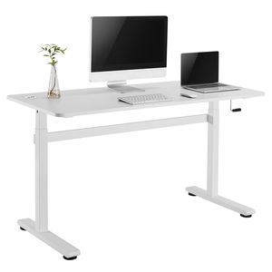 Sitz-Steh-Schreibtisch 140x60cm Manuell Höhenverstellbarer Bürotisch max. 117cm Ergonomischer Tisch Belastbar bis 40kg Weiß