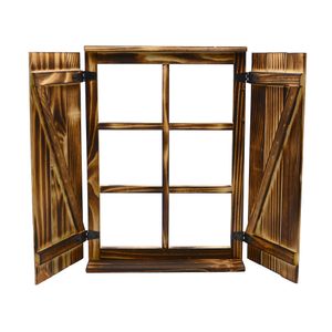 UNUS® Deko-Fenster Sprossenfenster mit Fensterläden Holz geflammt Dekorahmen