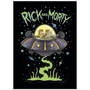 Rick And Morty - Deka, fleece, "Vesmírná loď" AG2433 (150 cm x 100 cm) (černá/zelená/fialová)