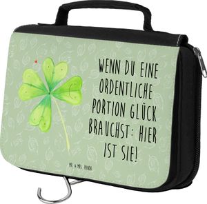 Mr. & Mrs. Panda Kulturbeutel Blume Kleeblatt - Blattgrün - Geschenk, Kosmetiktasche, Kleeblätter, Zum Aufhängen, Garten, Neuanfang, Kulturtasche, Glück, Blumen
