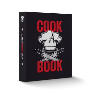 itenga Rezeptordner Kochrezepte-Ringbuch DIN A5 Cook Book Kochmütze Messer schwarz rot weiß