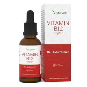 Vitamin B12 Tropfen - 50 ml - Hochdosiert mit 500 µg je Tropfen - Beide Aktivformen (Methyl- & Adenosylcobalamin) - Ohne Alkohol - Vegan