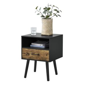 Noční stolek Gävle 57 x 42 x 40 cm se zásuvkou Noční stolek s odkládací přihrádkou Černý/tmavý dřevěný odstín