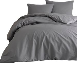 Bettwäsche 200x200 + 80x80 cm 100% Baumwolle Renforce Grau Uni Einfarbig Garnitur Set, 3 teilig