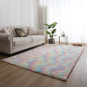 140x200 cm Regenbogen Hochflor Teppich Langflor Shaggy Teppiche für Wohnzimmer flauschig Bettvorleger Schlafzimmer