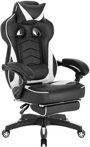 WOLTU Gaming Stuhl Racing Stuhl Bürostuhl Schreibtischstuhl Sportsitz mit Kopfstütze und Lendenkissen Fußstütze Kunstleder Weiß