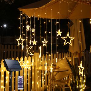 3m Solar LED Lichterkette Stern Mond Lichtervorhang 8 Lichtmodi Wasserdichte Außen Party Weihnachten Garten Terrasse Deko, Warmweiß