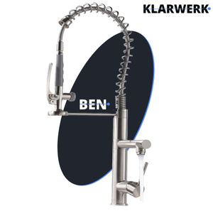 Ben | Gastronomie Chrom Silber Küchenarmatur| Zwei Brausen | Edelstahl Professional Wasserhahn Küche| Doppelspülbecken Restaurant