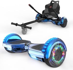 GeekMe 6.5 Zoll Hoverboard mit sitz/Selbstausgleichender Elektroroller+Hoverkart/Mit Bluetooth und LED-Blitz /Elektro Skateboard Hoversitz/Elektroroller+Gokart,Geschenke für Kinder und Erwachsene